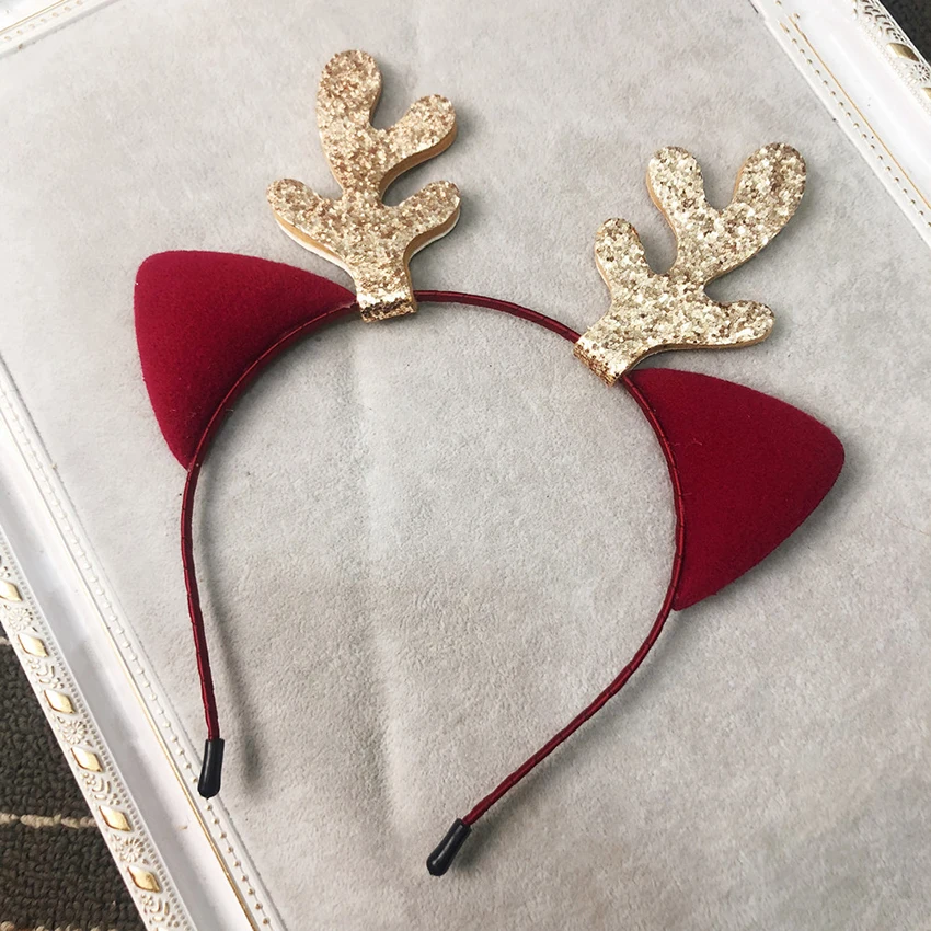 Милый Рождественский головной убор с кошачьими ушками оленей костюм для