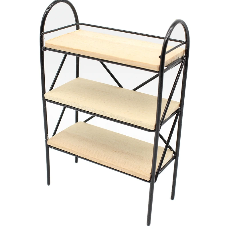 

1:12 Miniature Simulation 3-Tier Storage Shelf Wood Metal Bookshelf Furniture Home Kitchen Dollhouse Accessory Decor