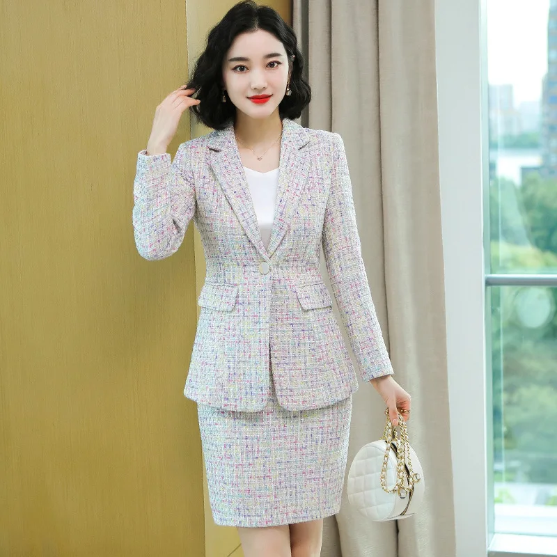 

Winter Skirt Suit Woman Elegant Temperament Long-Sleeved Tweed Jacket Coat Set Office Lady Overall for Work s