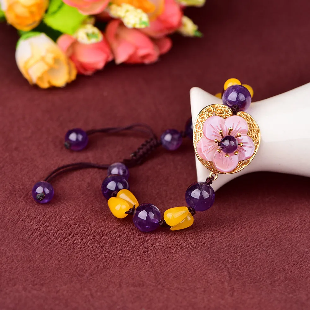 Китайские старинные Этнические браслеты с фиолетовыми кристаллами из нитей