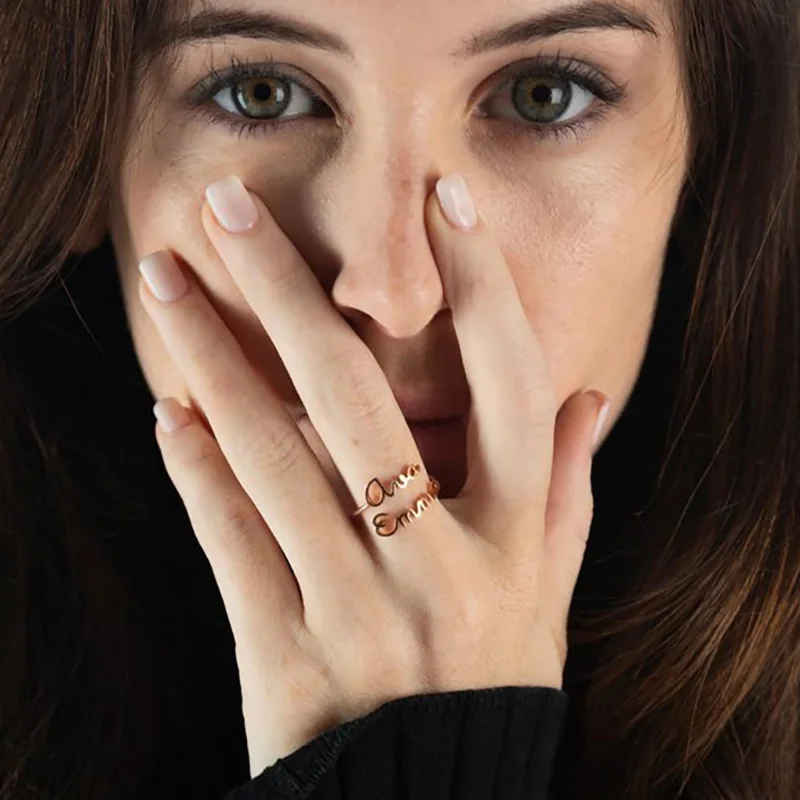 Кольца с двойным именем на заказ регулируемые кольца из нержавеющей стали