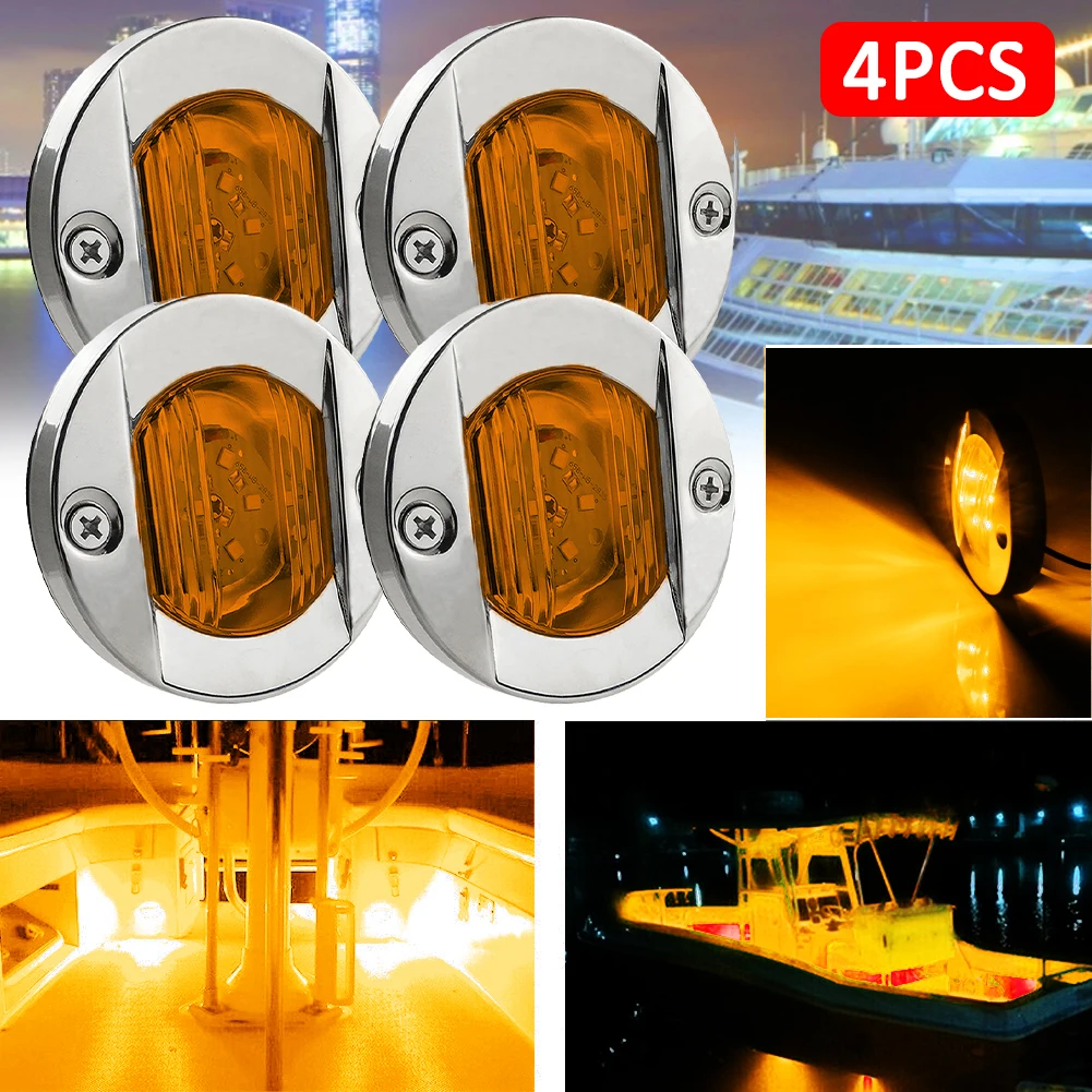 

4Pcs DC 12V Marine Boat Transom LED Stern Light Round Cold White LED Tail Lamp Yacht Accessory Waterproof Blue/ White/Amber