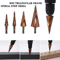 m35 hss cobalt step drill bits set spiral groove hex shank 4 124 204 32mm tapered drill bit kit for stainless steel wood metal