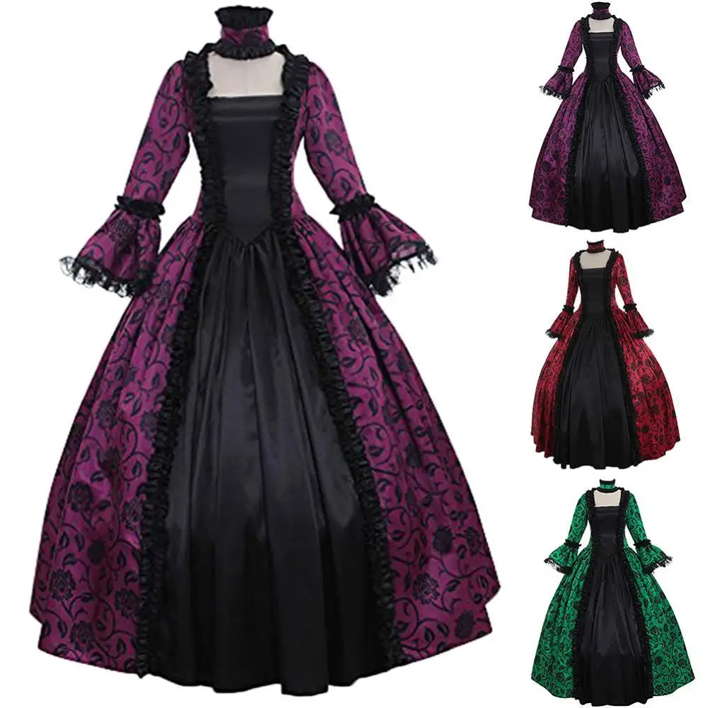 

Plus Size Lady Retro Large Swing Tight Waist Flare Sleeve Vintage Gothic Medieval Maxi Dress Cosplay Halloween Costume Dress Ves