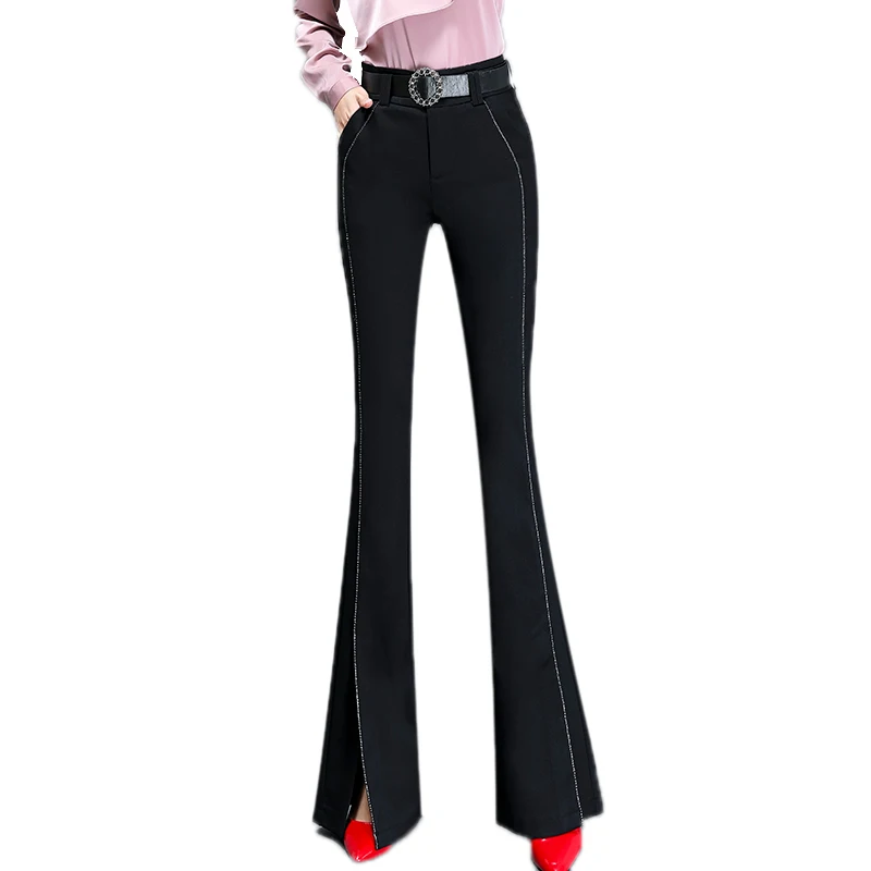 

Fashion women's black trousers spring 2021 new fall-feeling micro-pants trousers stretch high waist slim casual pants