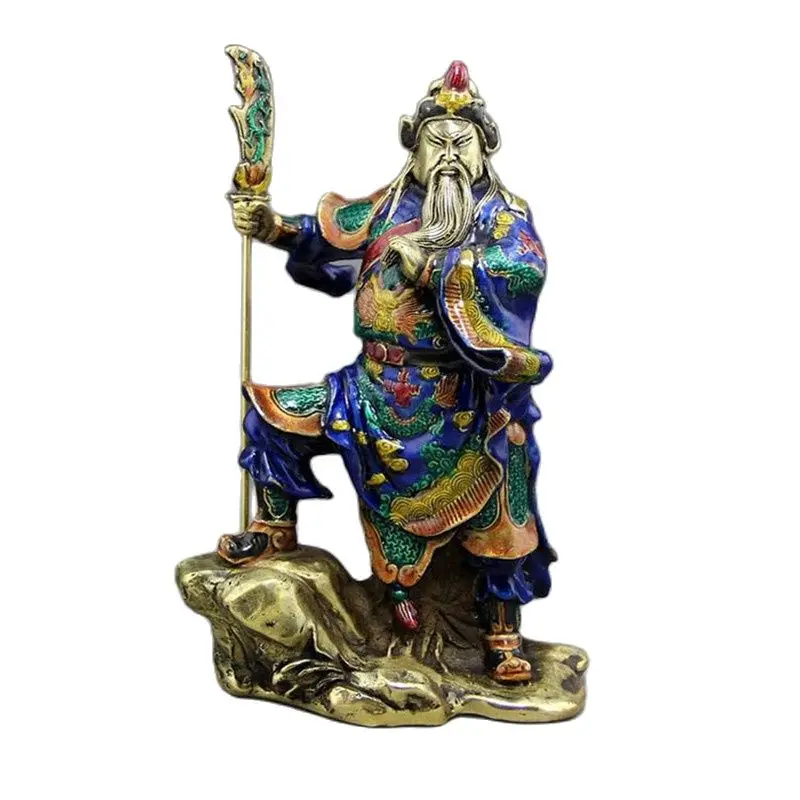 

Antique Bronze China Statue Of Guan Gong Ornaments Copper Enamel Color Process Brass Ornaments Lucky