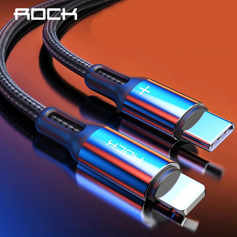 USB кабель ROCK Type C для освещения iPhone 8 Plus X XR Xs Max iPad 3A PD Быстрая зарядка до Pin