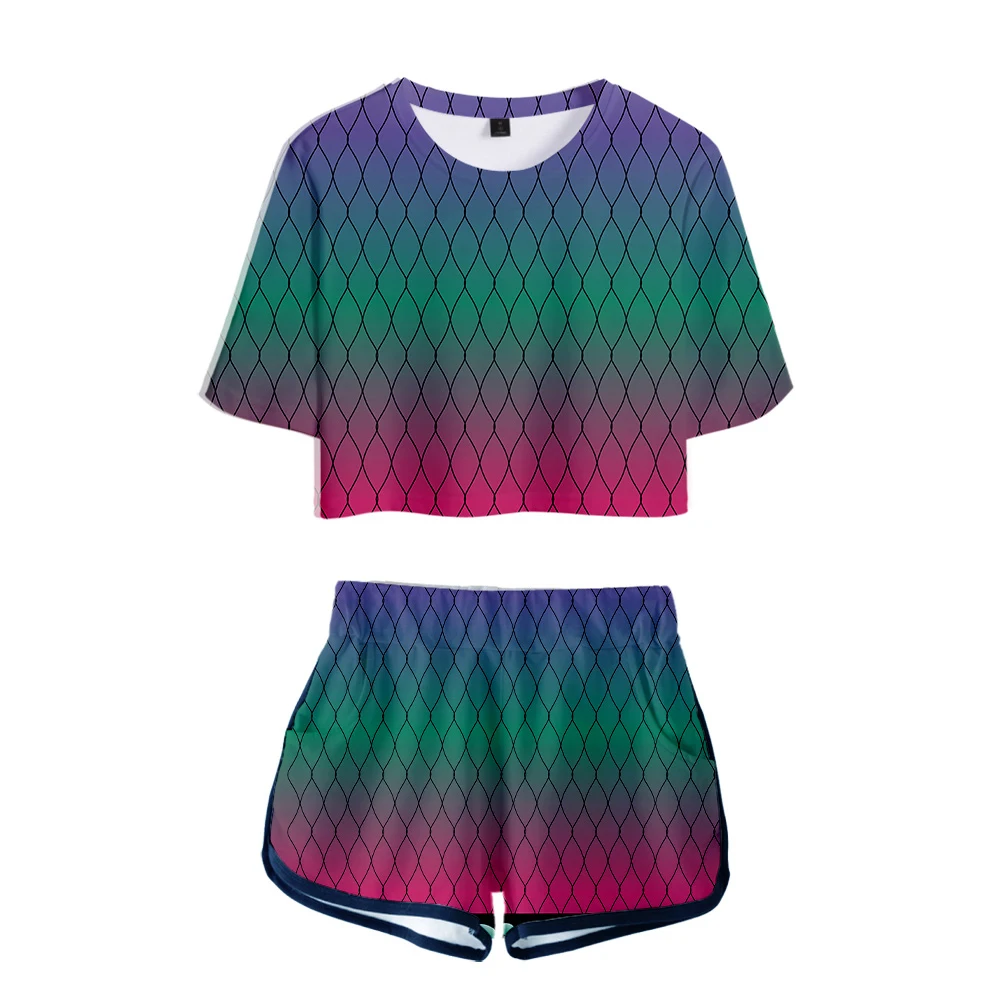 Летний комплект из двух предметов с 3D принтом рассекающий демонов повседневные