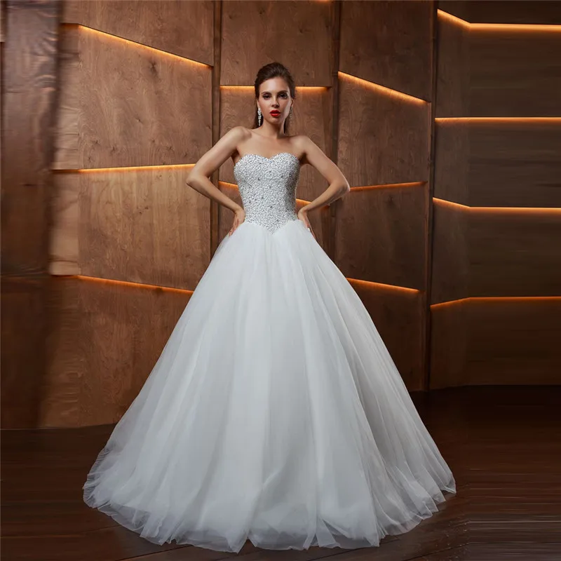 

Sexy Sweetheart Bling Bling Beaded Top A-Line Wedding Dresses Tulle Lace Up Back Custom Bridal Gowns 2021 Princess Robe De Marie