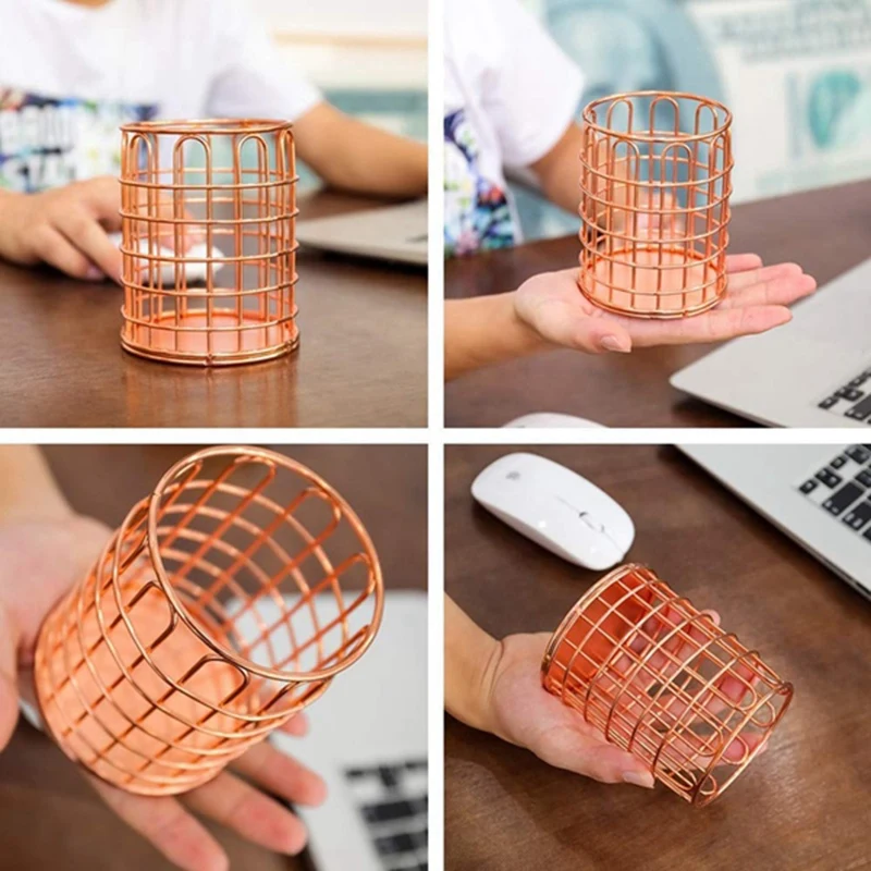 Wrought Iron Pen Holder Nordic Simple Desktop Rose Gold Arched Storage Basket Plating |