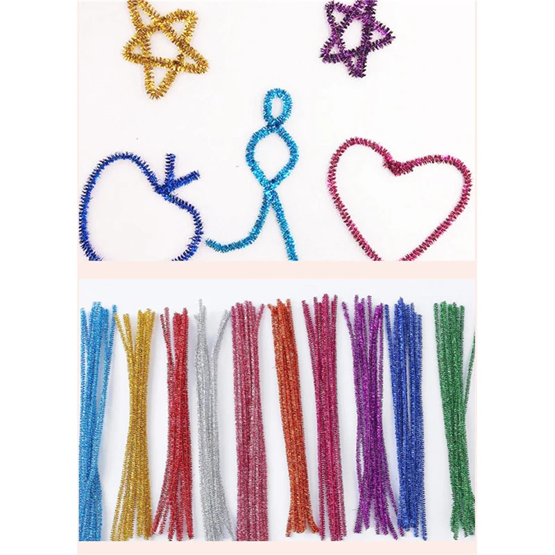 

100Pcs Glitter Chenille Stems Pipe Cleaners Plush Tinsel Stems Wired Sticks Kids Educational DIY Craft Supplies Toys Crafting