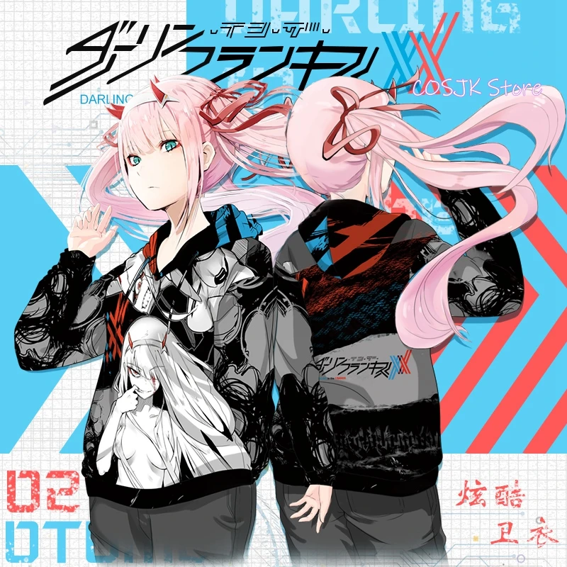 

Anime DARLING in the FRANXX Zero Two Loose Hoodie Sweatshirt Spring Autumn Unisex Student Harajuku Hooded Pullover Tops Coat