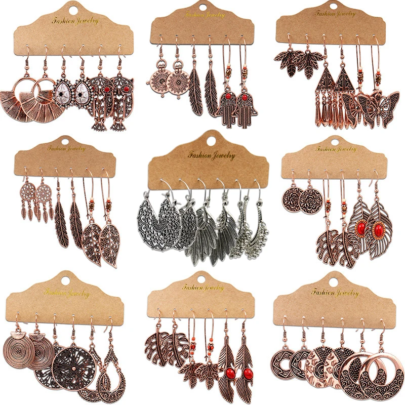 3 шт./компл. Индийский Племенной латунные серьги Висячие для женщин высокое