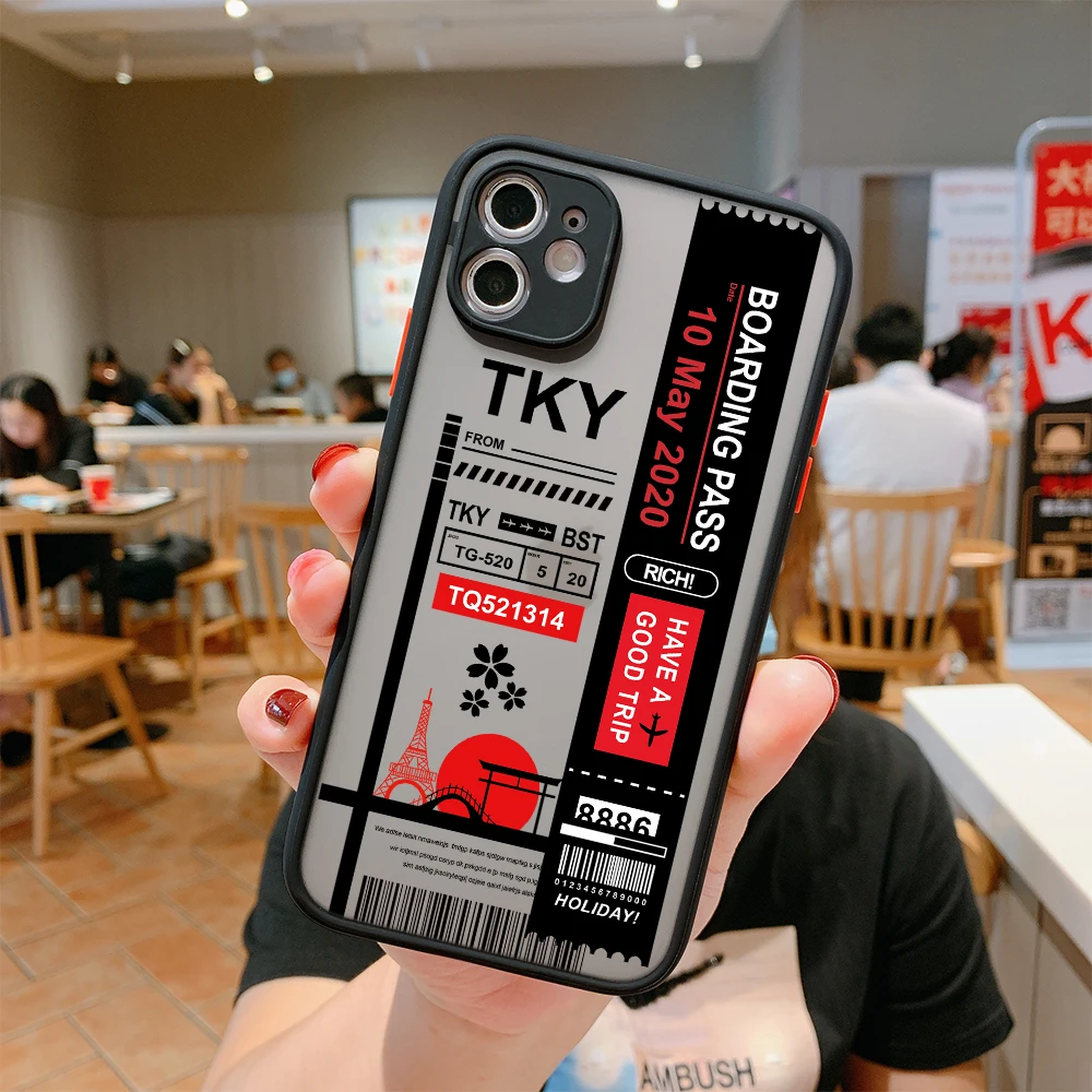 

For iPhone 12 Mini Case 11 Pro XS Max X XR 7 8 Plus SE 2020 Travel Label Tag Soft Bumper Transparent Matte Back Cover