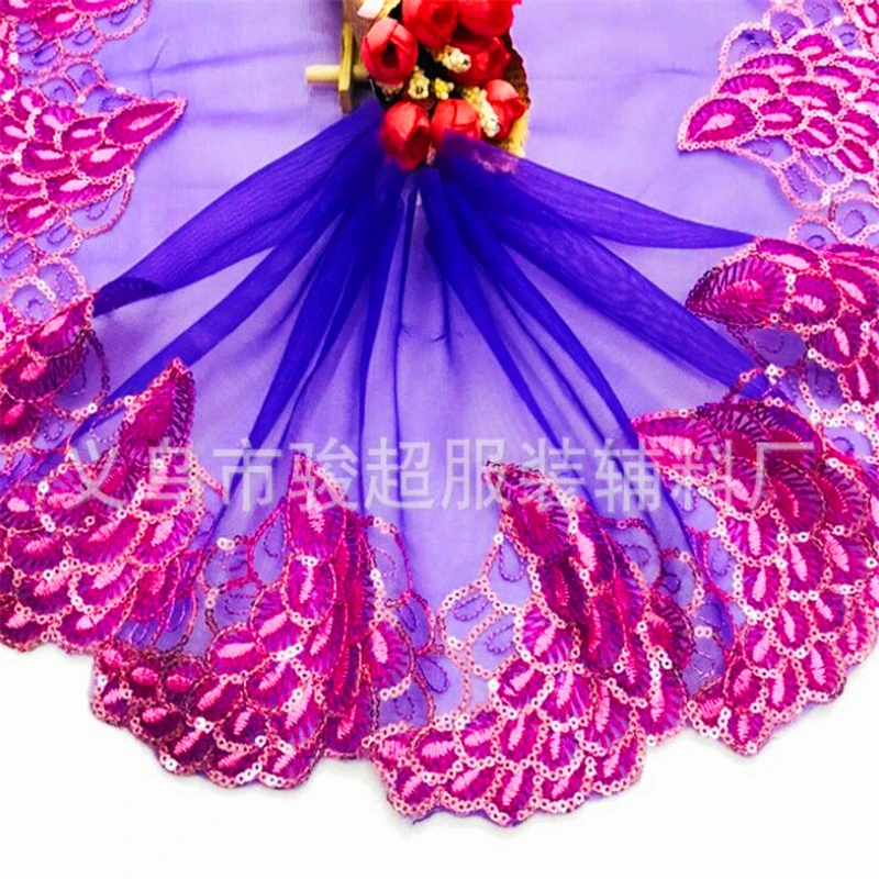 19 см ширина золотистых пайеток цветочная вышивка кружевной тесьмы органзы лента фатиновое платье кукольная юбка одежда аксессуары FH69 on.