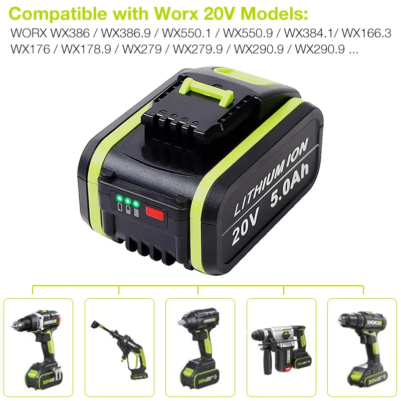 Литиевая аккумуляторная батарея WX550 20 в 5000 мАч для электроинструментов Worx WA3551 WA3553