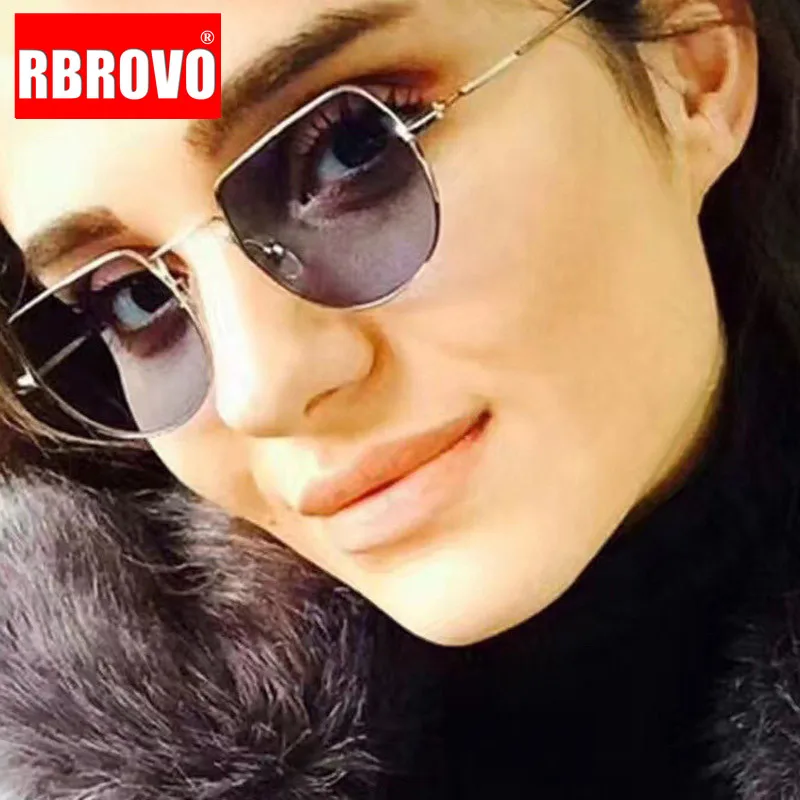 

RBROVO 2021 Fashion New Metal Sunglasses Women Vintage Ocean Lens Glasses Men Small Frame Mirror Oculos De Sol Feminino UV400