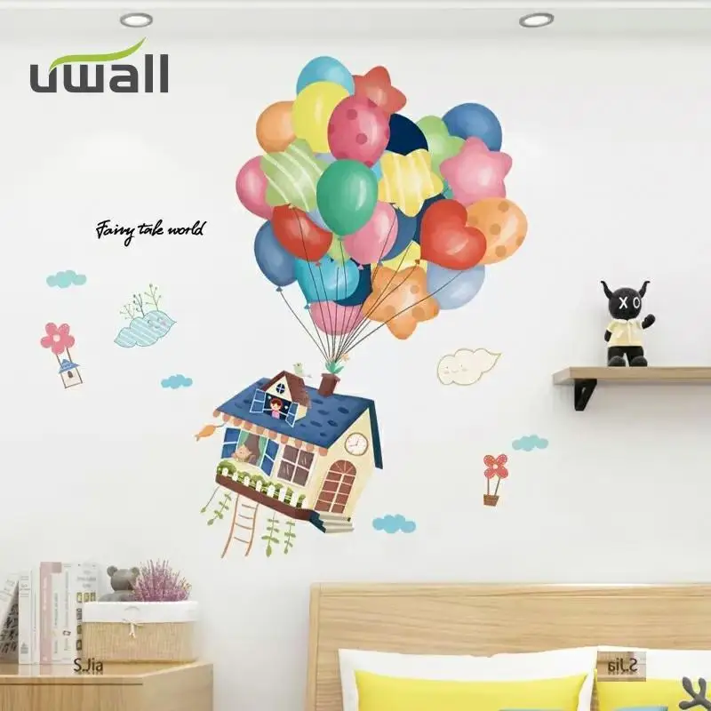 

Cartoon Flying House Balloon Wall Stickers Kids Room Decoration Boys Bedroom Decor Self-Adhesive Sticker Home Decor Door Sticker