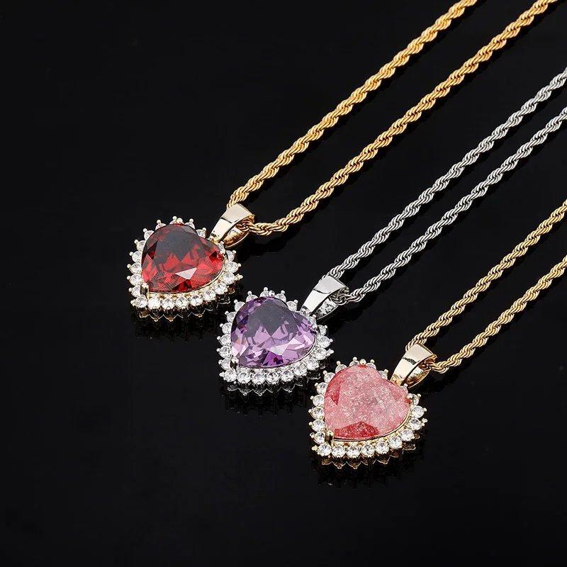 

New Heart Pendant Necklace Tennis Chain High Quality Iced Out Cubic Zirconia Hip Hop Jewelry Gifts For Women Bling Bling Jewelry