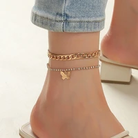 2021 new bohemian gold butterfly chain anklets set for women girls fashion multi layer anklet foot ankle bracelet beach jewelry