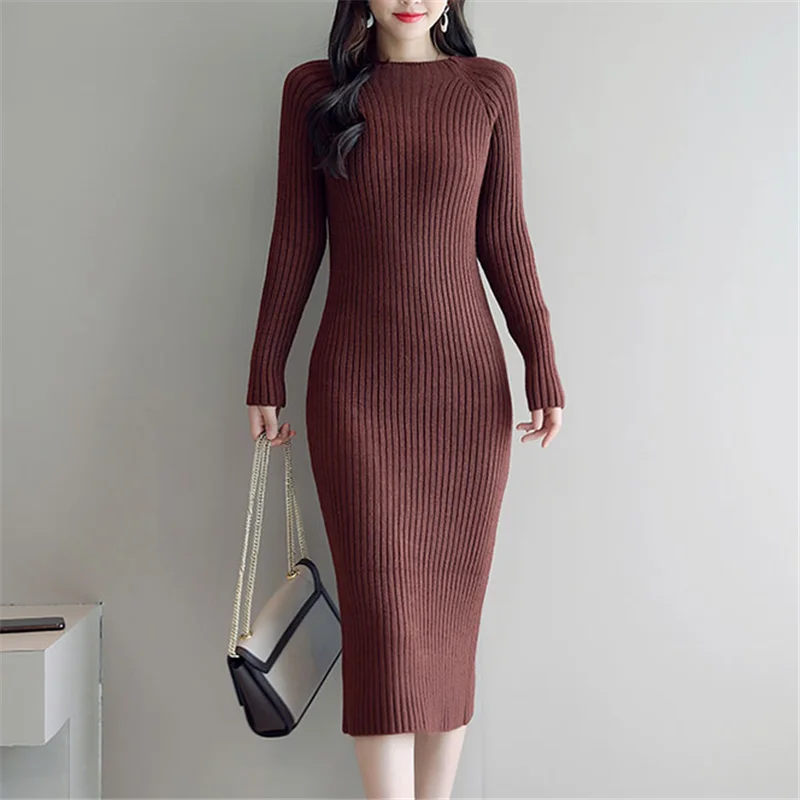 Женское платье свитер корейская мода женские вязаные платья зимний женский