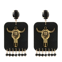 zouchunfu new za jewelry fashion vintage bull head drop earrings for women statement earrings leather earrings jewelry oorbellen