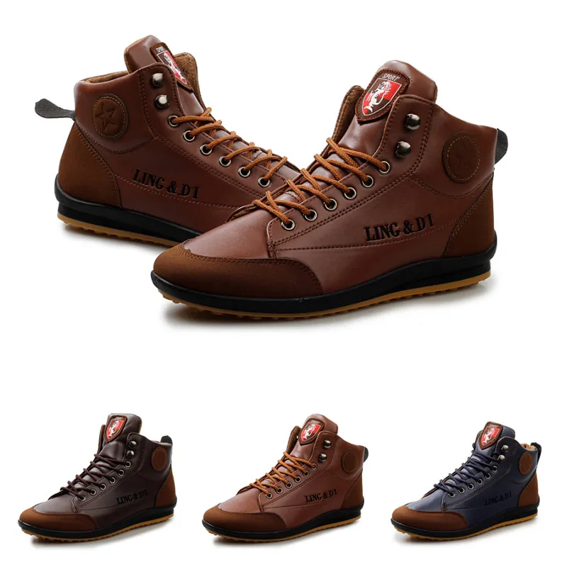 

Men's Leather Shoes Lace Up Trend Comfortable Shoes Outdoor British Fashion High Casual Sneakers Boots of Man