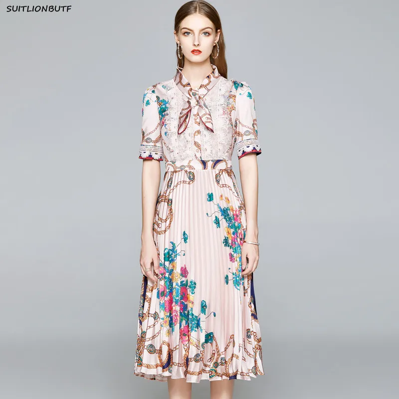 Женское платье с винтажным принтом элегантное плиссированвечерние вечернее