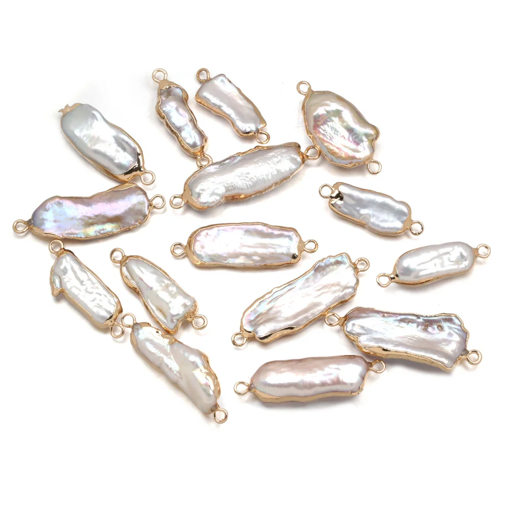 8x25-10x30mm-Pink Натуральный пресноводный жемчуг Подвески Нерегулярные двойное отверстие соединитель подвеска-Шарм для самостоятельного изготовления ювелирных изделий ожерелье аксессуары - Цвет: 8x25-10x30mm-Pink