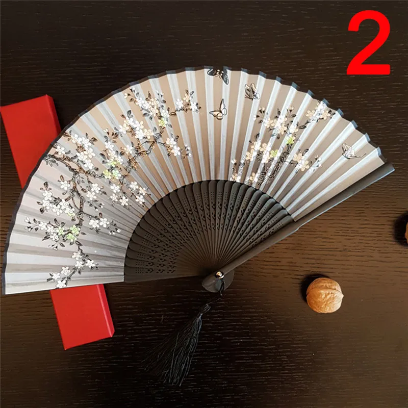 

1pc Vintage Chinese Spun Silk Flower Printing Hand Fan Folding Hollow Carved Hand Fan Event & Party Supplies Drop Shipping
