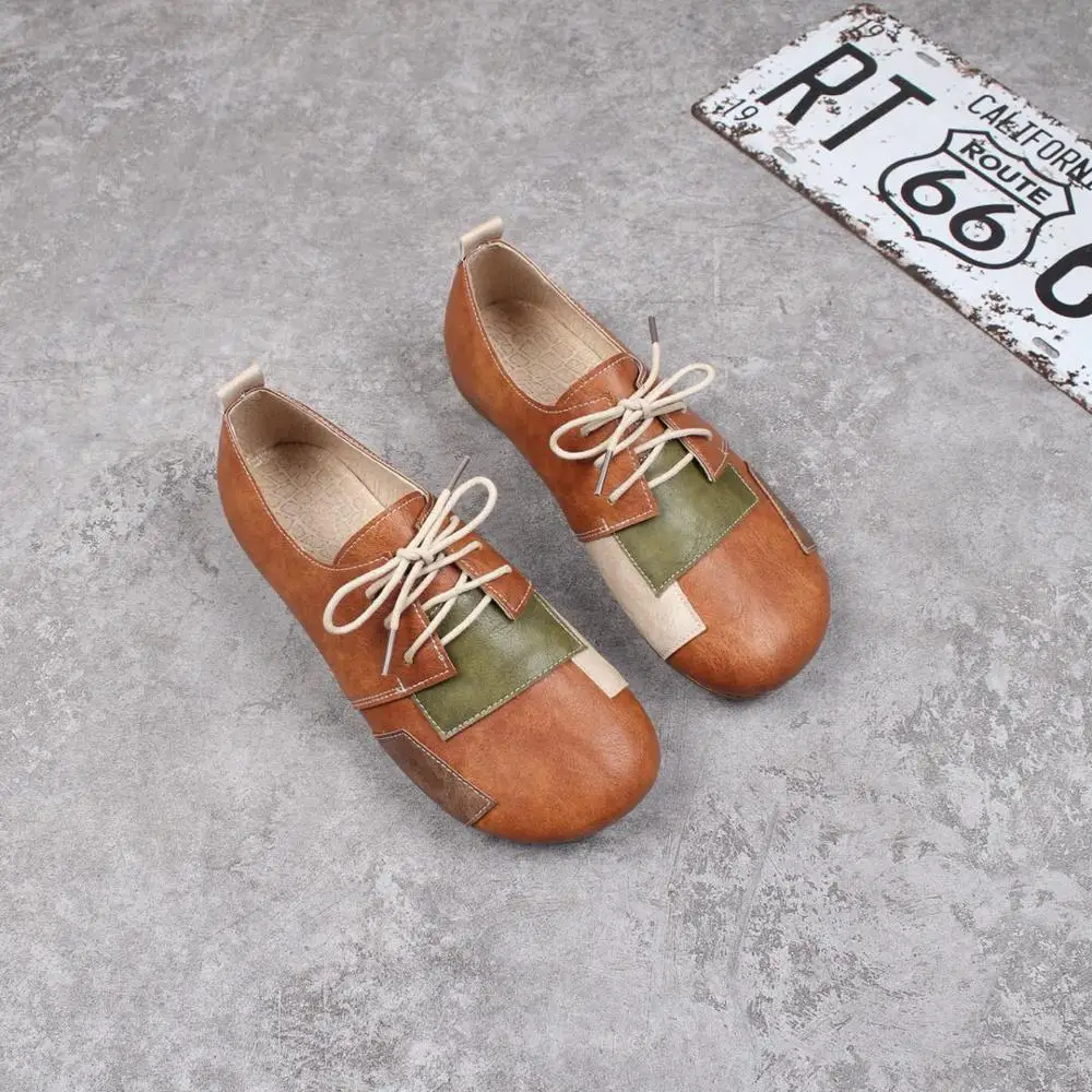 Лоферы женские ручной работы разноцветные на шнуровке мягкая подошва лоферы