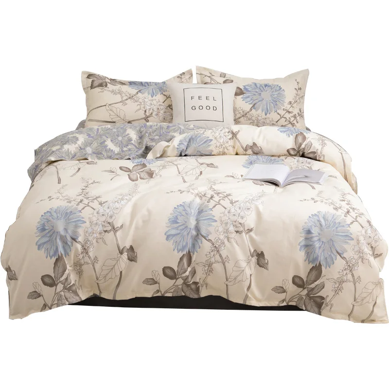 

Nordic Soft Sanding Bedding Set Cashmere Fabric Plant Printing Bed Cover Sheet Pillowcase Twill Bedclothes 4pcs Home Textiles