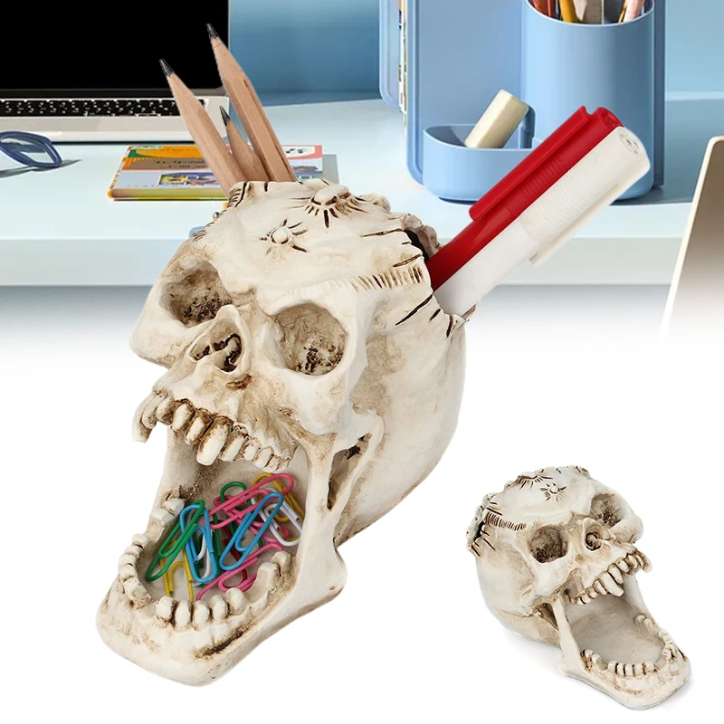 

Simulation Skull Statue Pen Holder Decorative Painful Skulls Decor Resin Scary Planter for Garden Desktop Resin Ornaments