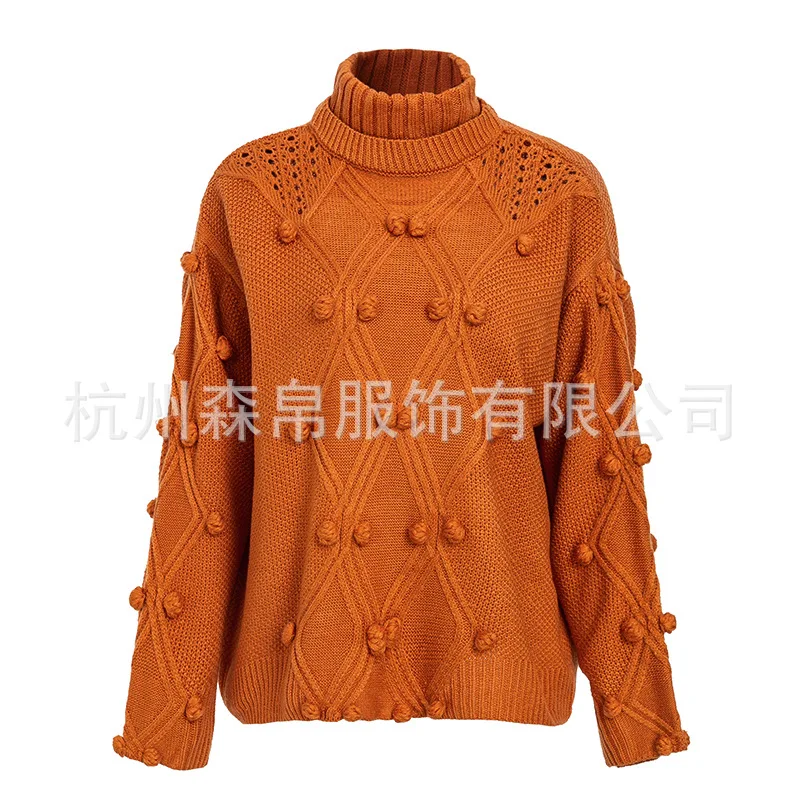 Свободный свитер-водолазка в стиле ретро Вязаные пуловеры с геометрическим