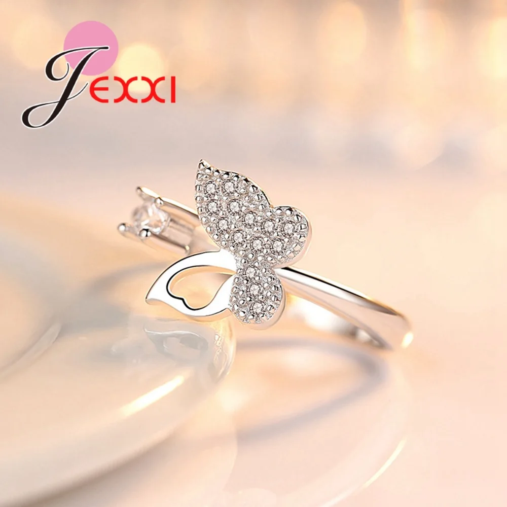 Милые Роскошные Кольца с бабочкой из стерлингового серебра 925 пробы кубическим
