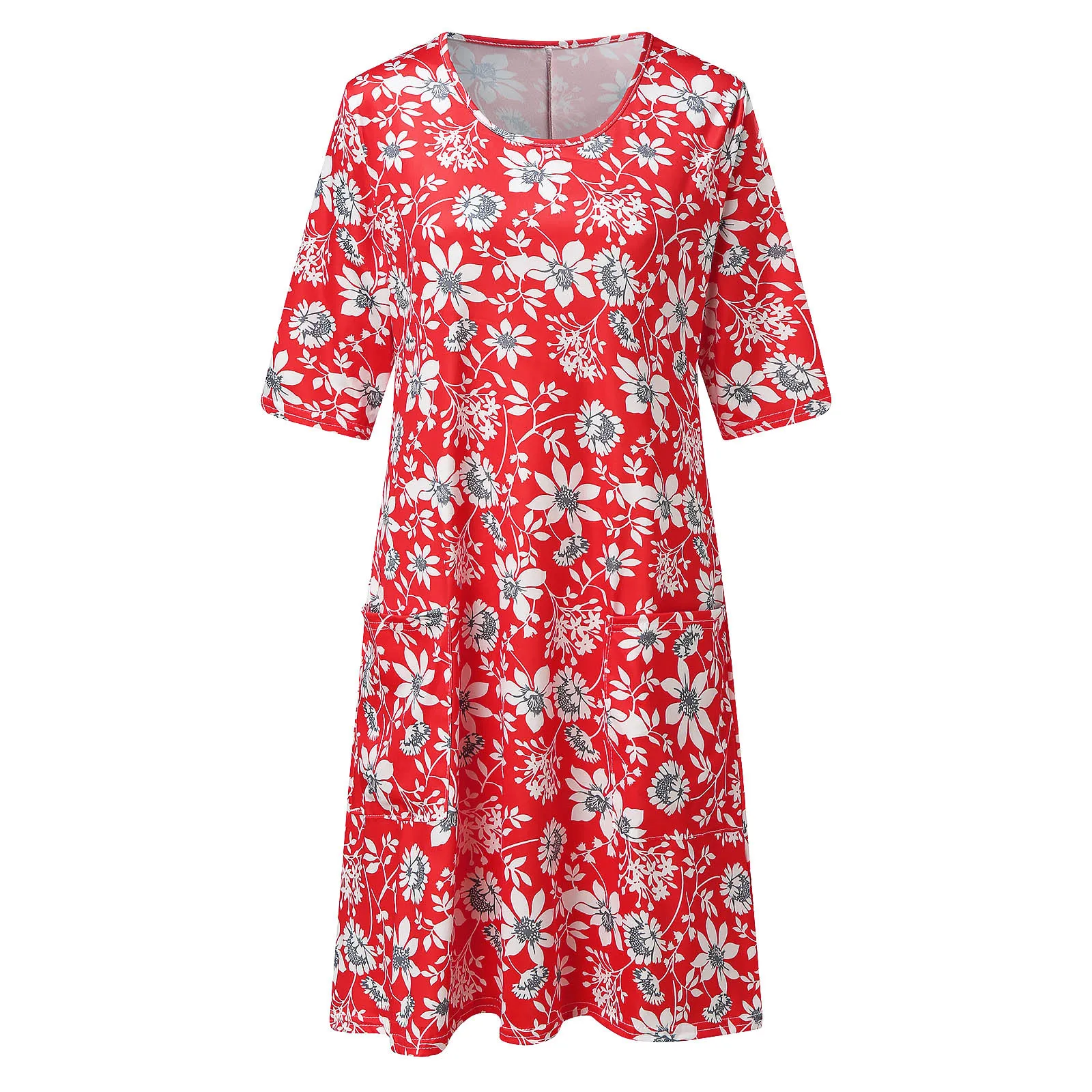 

Womens Fashion Round Neck Floral Print Short Sleeve Casual Dress Lady Summer Bohe Temperament Skirt 2021