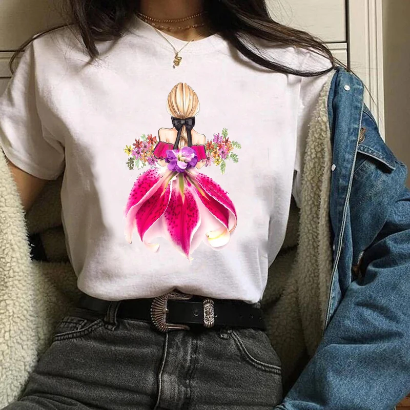 Фото Женские футболки топы с графическим цветочным принтом для девочек одежда на лето