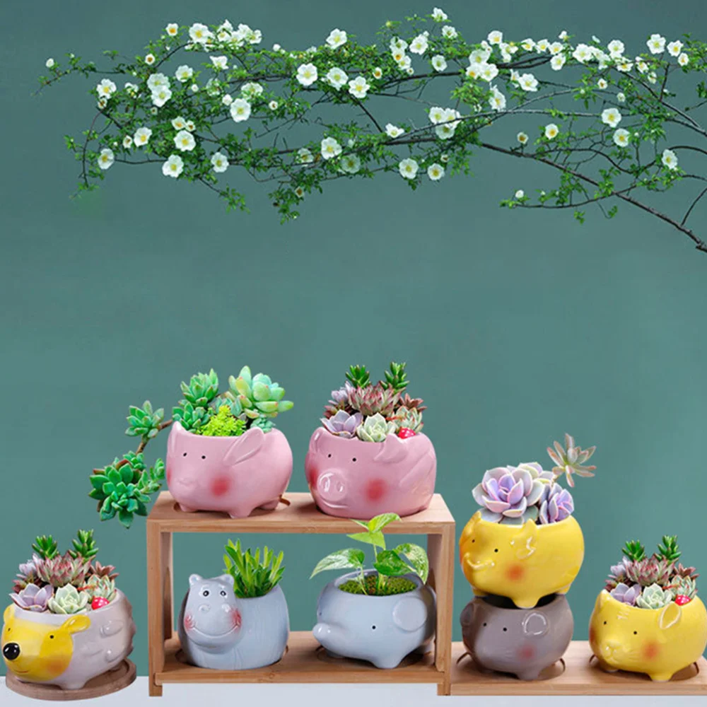 

4Pcs Rabbit Shape Ceramic Succulents Pots Flower Pots Home Desktop Ornaments