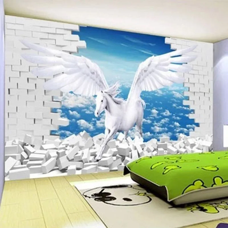 

Custom Mural Wallpaper 3D Stereo Creative Space White Horse Wall Paper Living Room TV Sofa Children's Bedroom Home Decor Fresco