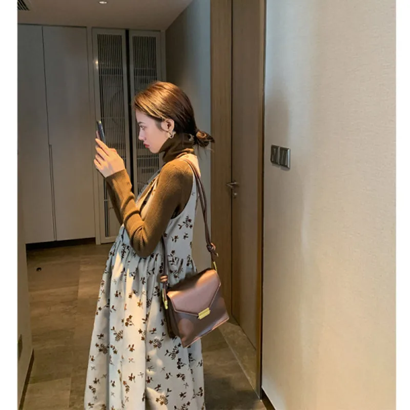 

Maternity Clothes Autumn New Fashion Cover Belly Not Showing Pregnant Autumn And Winter High-neck Top + floral Vest Skirt Suit