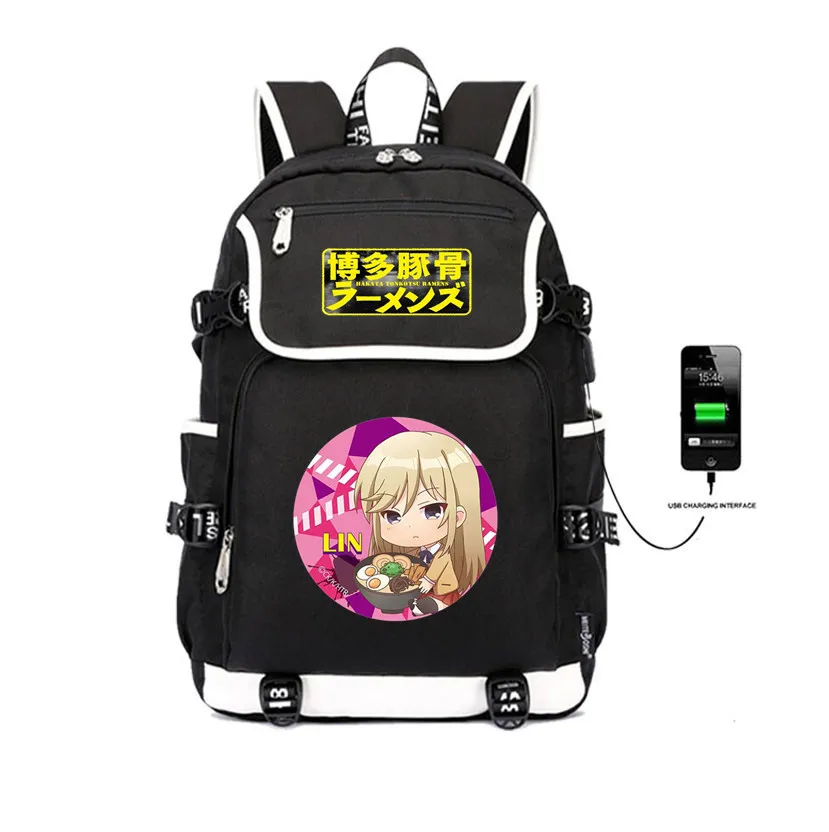 

Japan anime Hakata Tonkotsu Ramens backpack USB Charge men women Travel Bags Laptop packsack student book Bags