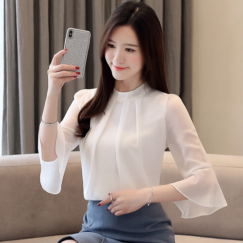 Женские блузки mujer de moda2019 Metade do Alargamento Da Luva da camisa das Mulheres blusas| |
