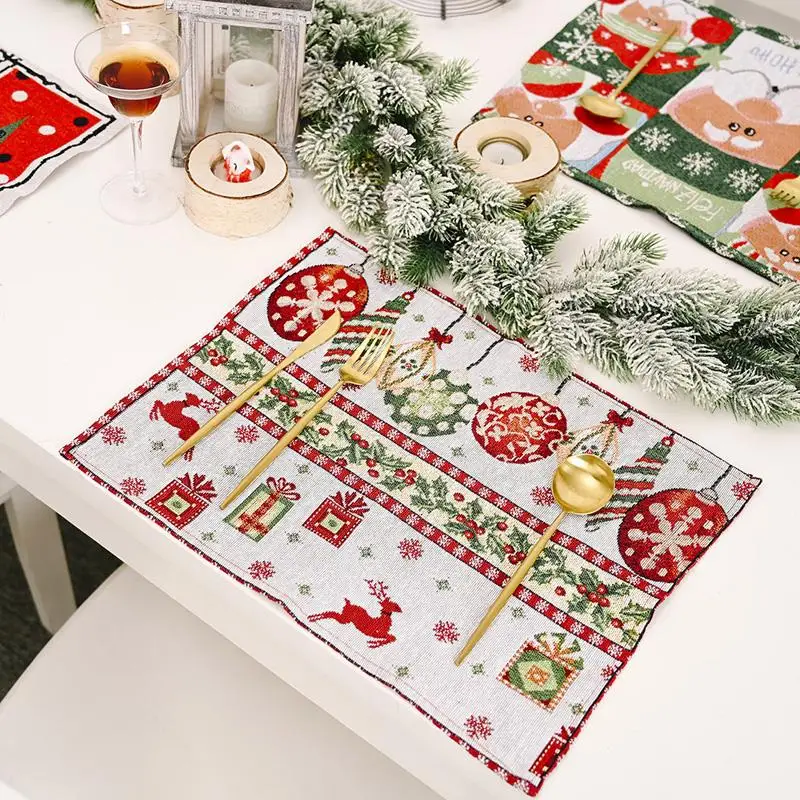 

Christmas Knitted Placemat Santa Claus Wreath Tree Dining Table Mat Xmas Home Party Decor