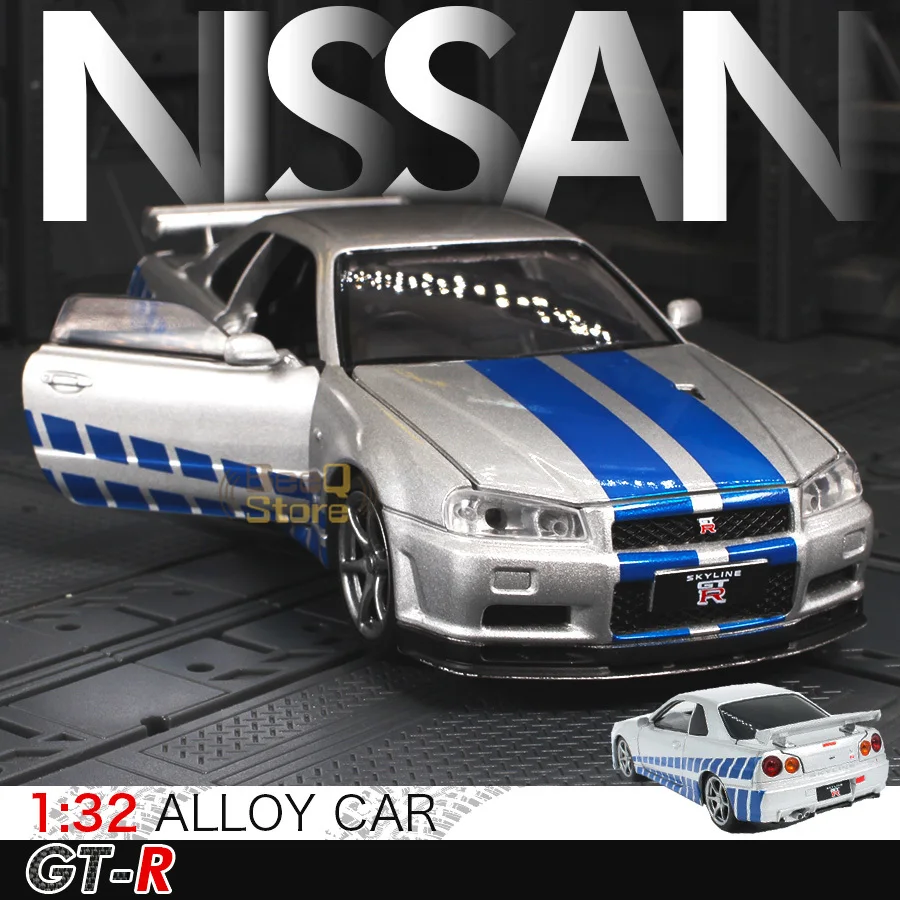 Модель автомобиля NISSAN GTR R34 Skyline 1:32 из сплава модель 1/32 литые автомобили установка