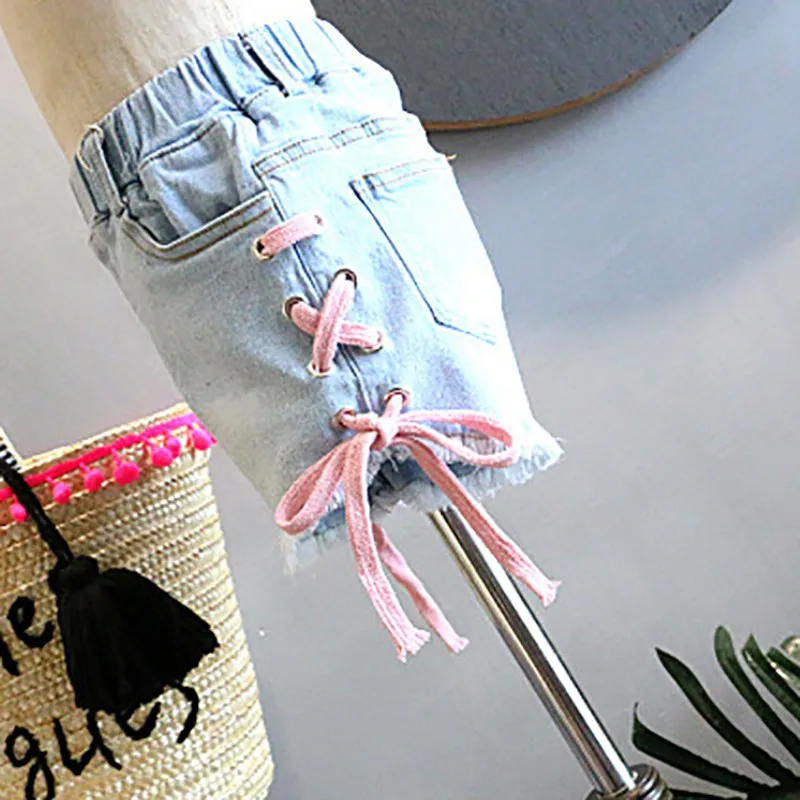 Детская одежда для девочек штаны сезон лето красивый джинсовый Бандаж с