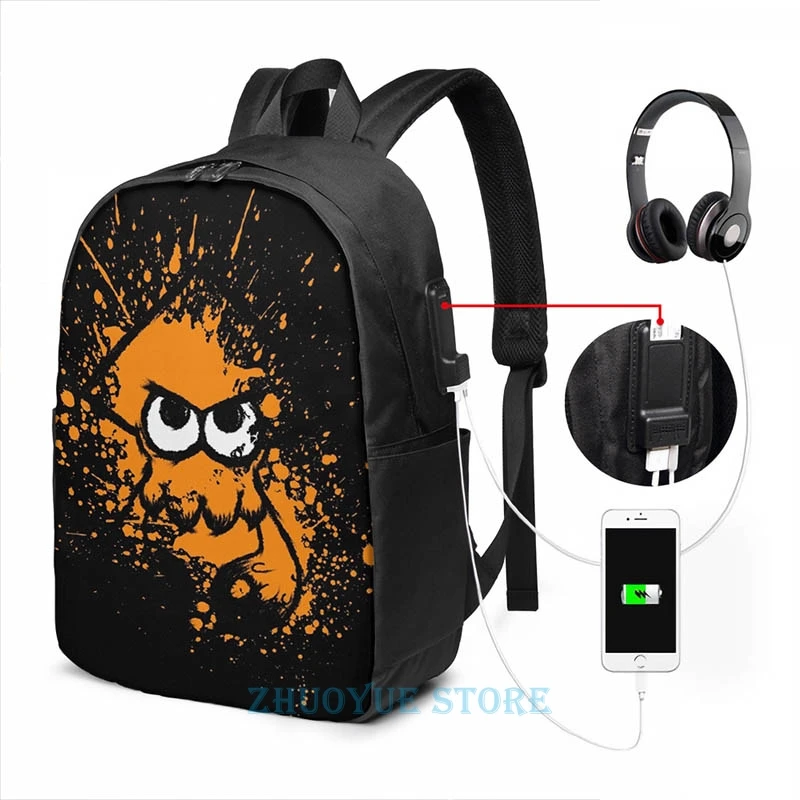 Splatoon черный кальмар с пустым глаза на оранжевого цвета брызги маска USB заряд