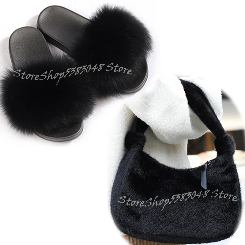 Тапки женские из натурального Лисьего меха пушистые плюшевые меховые сланцы