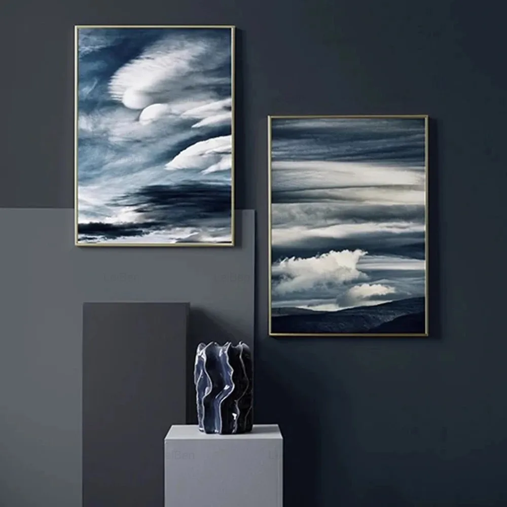 

Dark Blue Sky Cumulus Natural Scenery Canvas Painting Abstract Poster Nordic Wall Art Decor Pictures for Home Room Interior