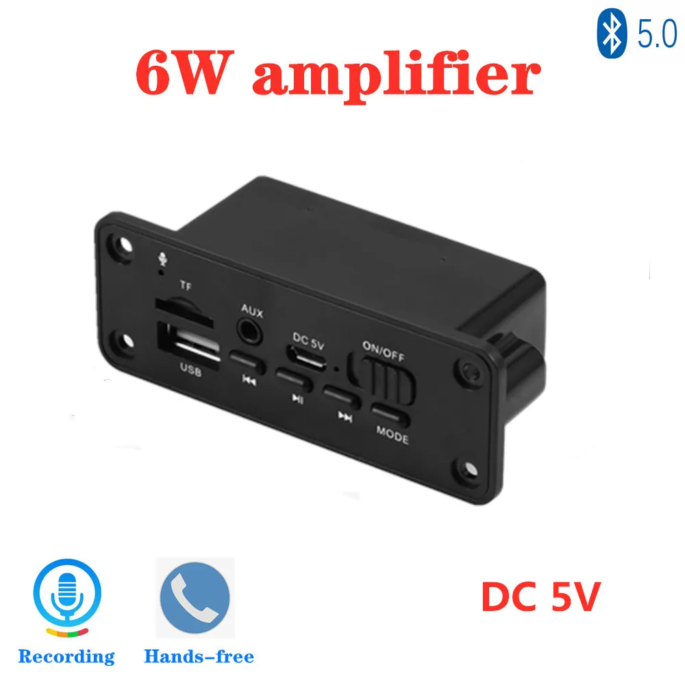 

Call Dual Channel 6W Amplifier for Car Audio and Speaker Modification 5V Power Supply Bluetooth Version 5.0 Decoding Module