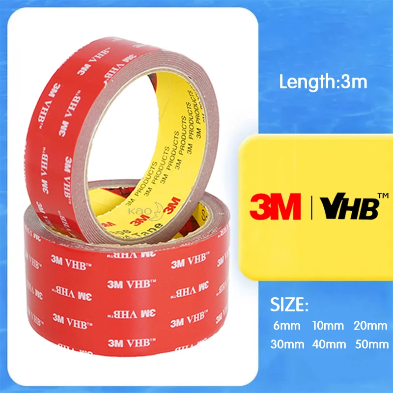 

3M Double Sided Tape For Car VHB Strong Sticky Adhesive Tape Anti-Temperature Waterproof Office Decor Thickness 0.8mm 50mm 40mm